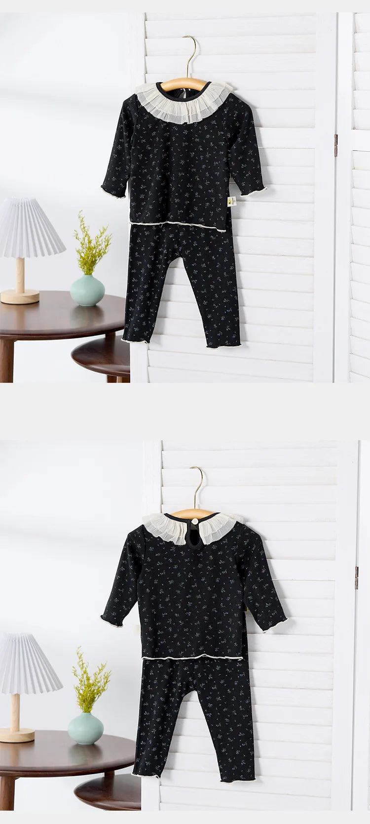 Children's New Spring Baby Pajamas Set Toddler Cute Floral Night-Clothes Girls Boys Lace Collar Home Wear 1-3Y Unisex