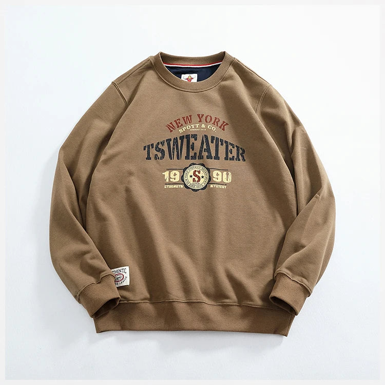 Autumn New American Retro Long Sleeve O-neck Letter Printed Sweatshirts Men's Fashion Washed Old Terry Pullover Casual Sportwear