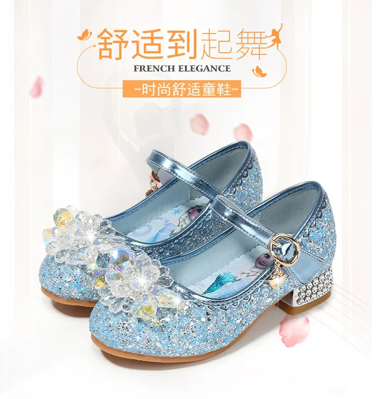 Fashion Elsa Princess Girl Shoes Frozen Cartoon Dress Shoes For Girls Fashion Party Shoes With High Heels Christmas Gifts