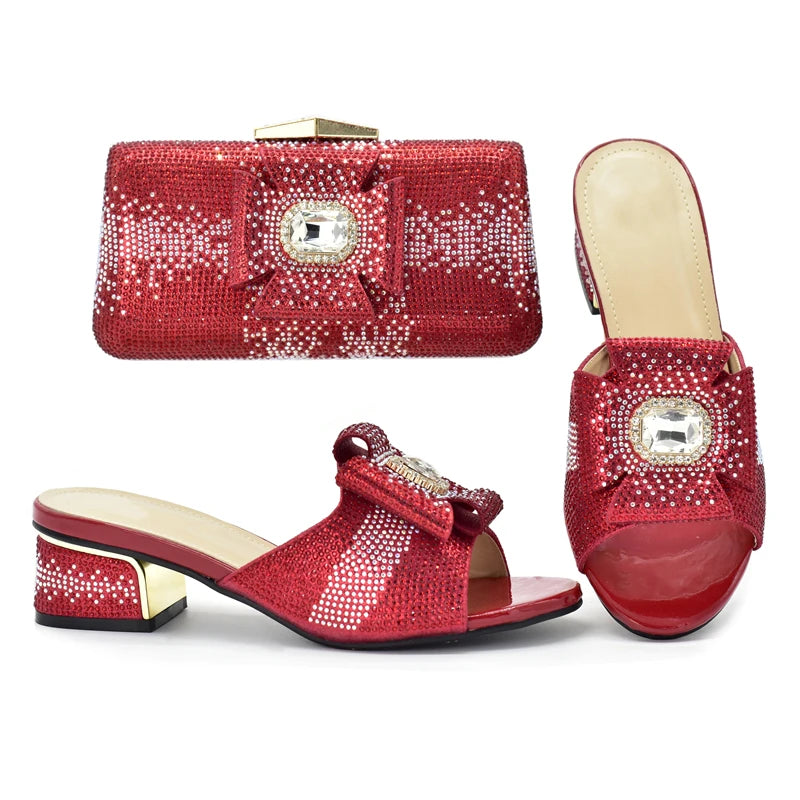 2025 Italian Shoes and Bags Matching Set with Rhinestone Bride Wedding Set African Party Shoes for Women