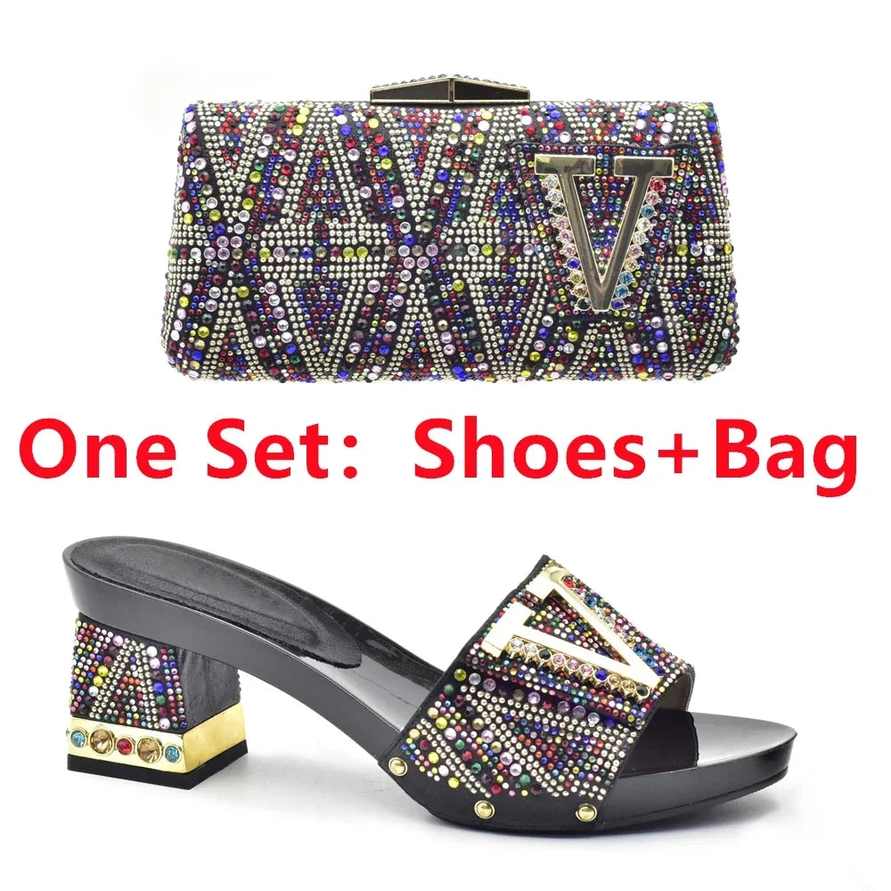 Luxury Shoe and Bag Set for Party in Women Wedding Shoes Woman Bride Rhinestone Design Elegant Shoes for Lady Peep Toe Pumps
