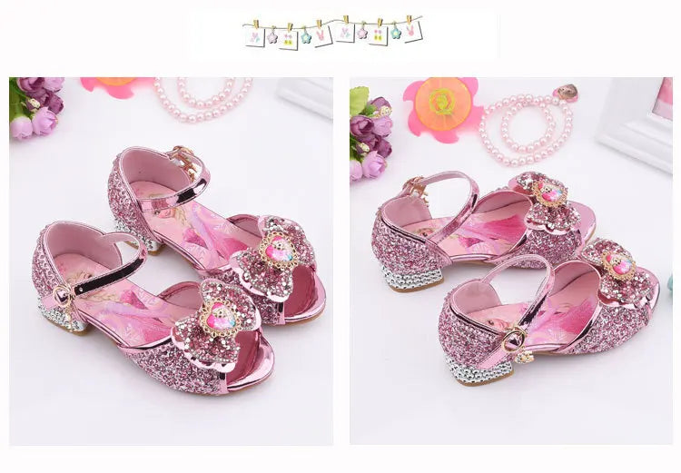 Kid fashion shoes Girls Sandals Frozen 2 Elsa Princess Shoes Little Girls Crystal Shoes Children High Heels Catwalk Show Shoes