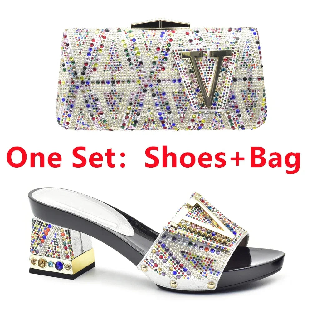 Luxury Shoe and Bag Set for Party in Women Wedding Shoes Woman Bride Rhinestone Design Elegant Shoes for Lady Peep Toe Pumps