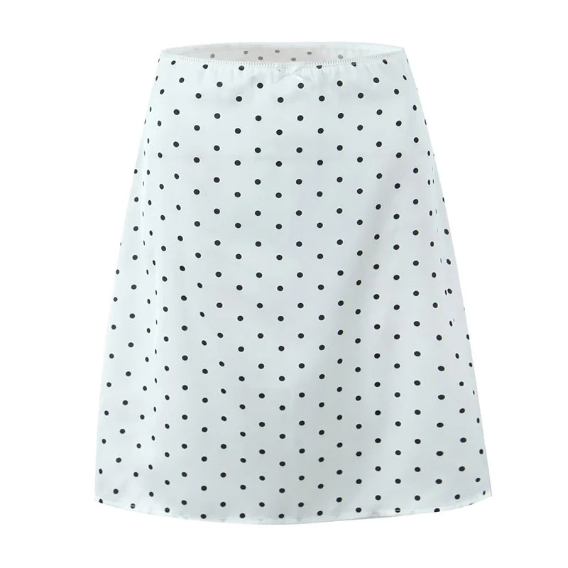 2025 Women Vintage Black White Polka Dot A-line Knee Length Skirt Sexy Low Waist Holiday Summer Skirts
