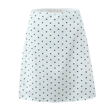 2025 Women Vintage Black White Polka Dot A-line Knee Length Skirt Sexy Low Waist Holiday Summer Skirts