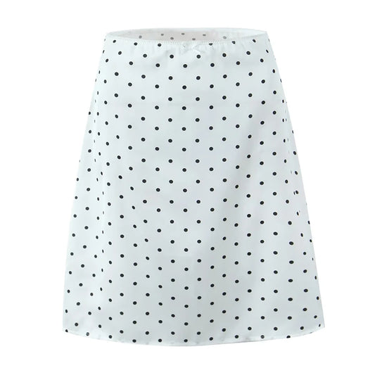 2025 frauen Vintage Schwarz Weiß Polka Dot A-linie Knielangen Rock Sexy Low Taille Urlaub Sommer Röcke