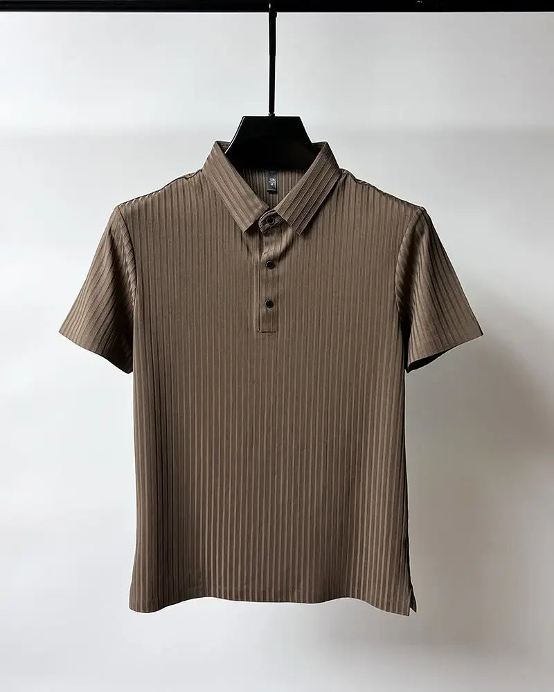 Men's Ice Silk Summer Polo Shirt, Lapel, Hollow, Short-Sleeved, Breathable, Business Fashion T-Shirt, Male Brand Clothing