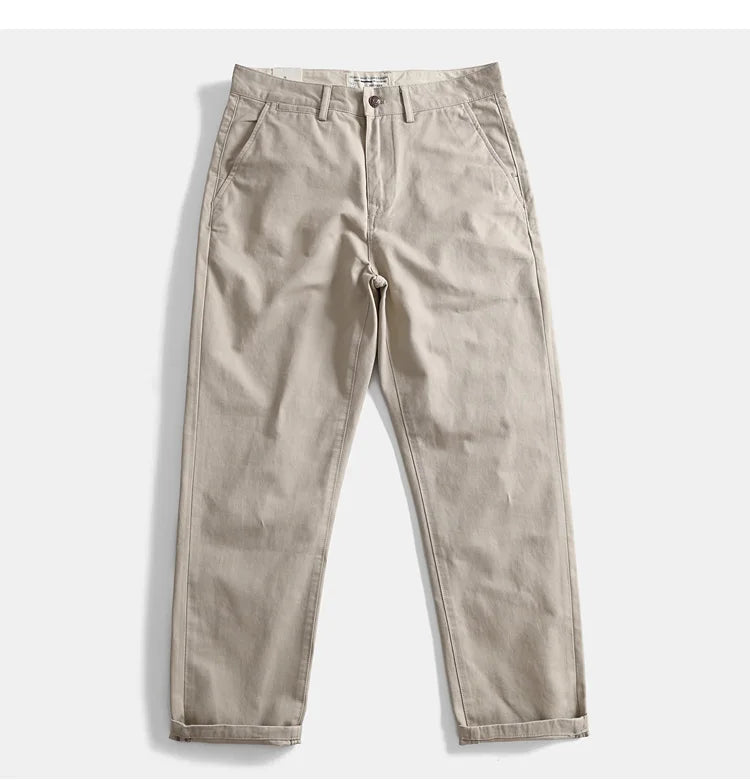 2025 Lente en herfst Nieuwe Amerikaanse retro geweven twill chino cargobroek Heren eenvoudige 100% katoenen gewassen casual rechte broek