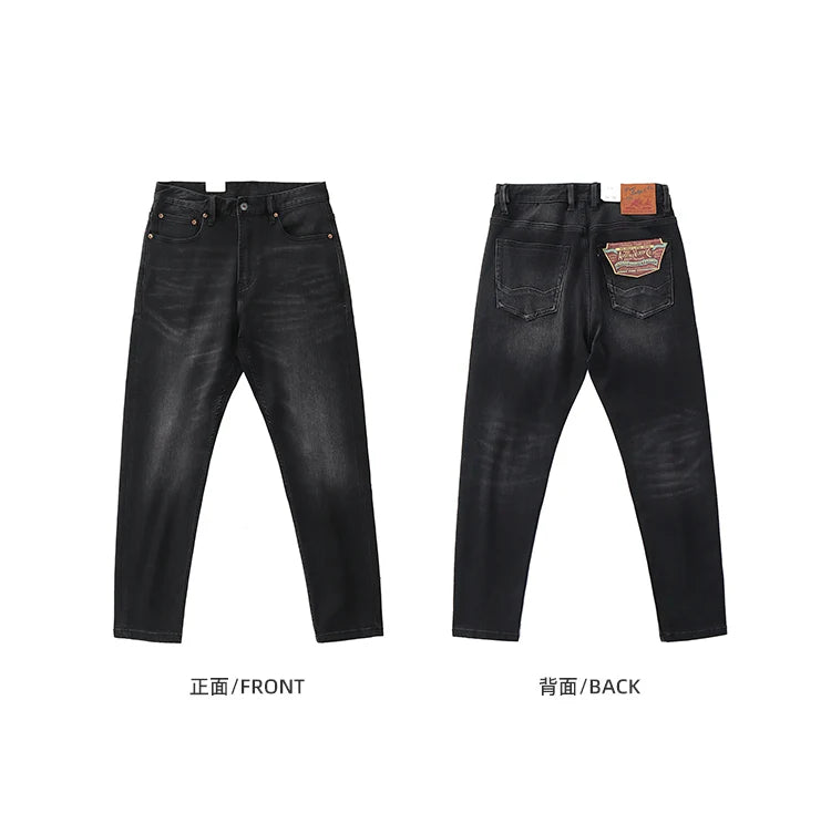 5028# 2024 Lente en herfst Nieuwe Amerikaanse retro elastische zwarte denim jeans Heren eenvoudige gewassen slanke rechte jeugd casual broek
