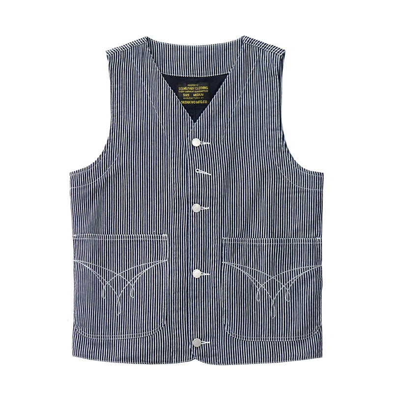 2024 Autumn New American Retro 12OZ Denim Cargo Vest Men's Simple 100% Cotton Washed Old Casual Multi-pocket Waistcoat Jacket
