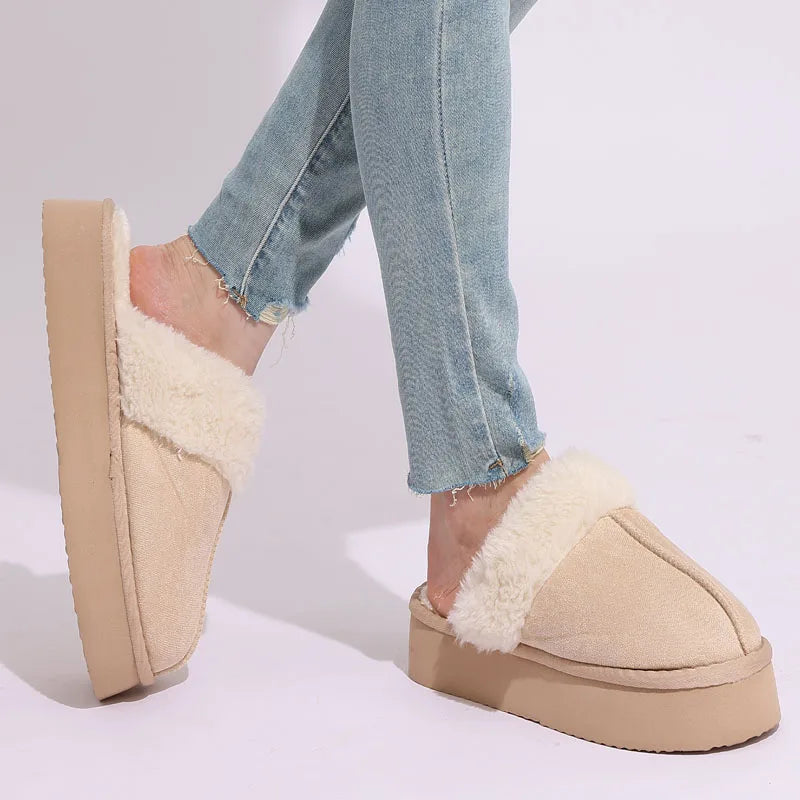 Women's Fluffy Plush Winter Shoes With Thick Sole Fuzzy Slides Suitable For Indoor and Outdoor Use With Anti-Slip Platform Fur Slippers
