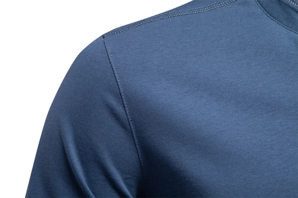 Men's Long Sleeve Fashion High Quality Cotton T-Shirt With Button Collar Basic Male T-Shirt