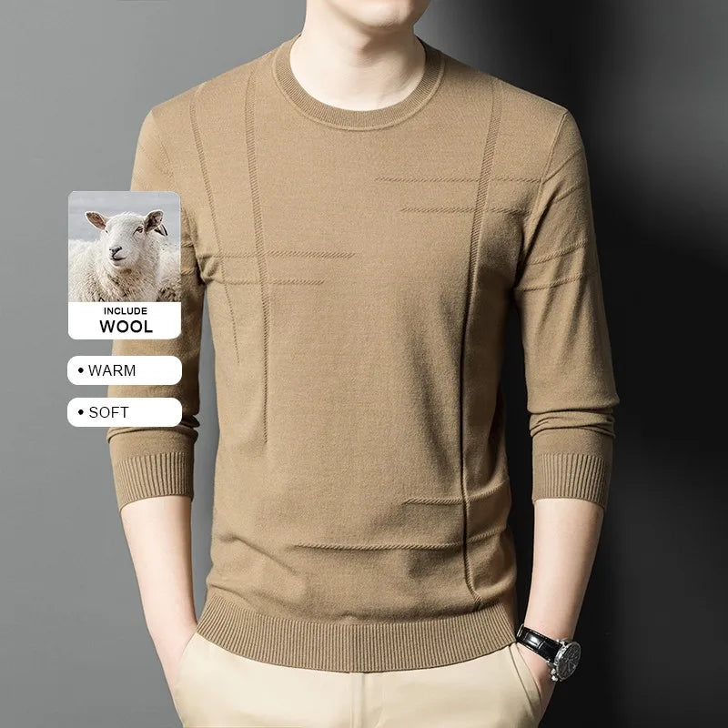 Men's High-End Woollen Striped Designer Knitted Pullover Sweater, Casual Trendy Korean Brand, and Male Jumpers