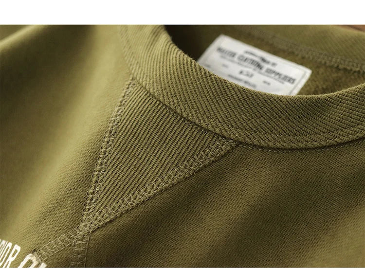 Autumn New American Retro Heavyweight 500g Letter Printed Sweatshirts Men's Fashion 100% Cotton Washed Pullover Casual Sportwear