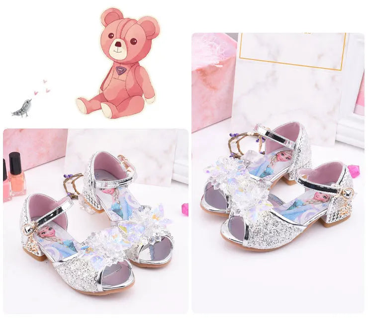 New Elsa Shoes For Girls Cartoon Leather Children Shoes Frozen Princess Kids Shoes Girl Sandals Dress Snow Queen Sandal Koreans