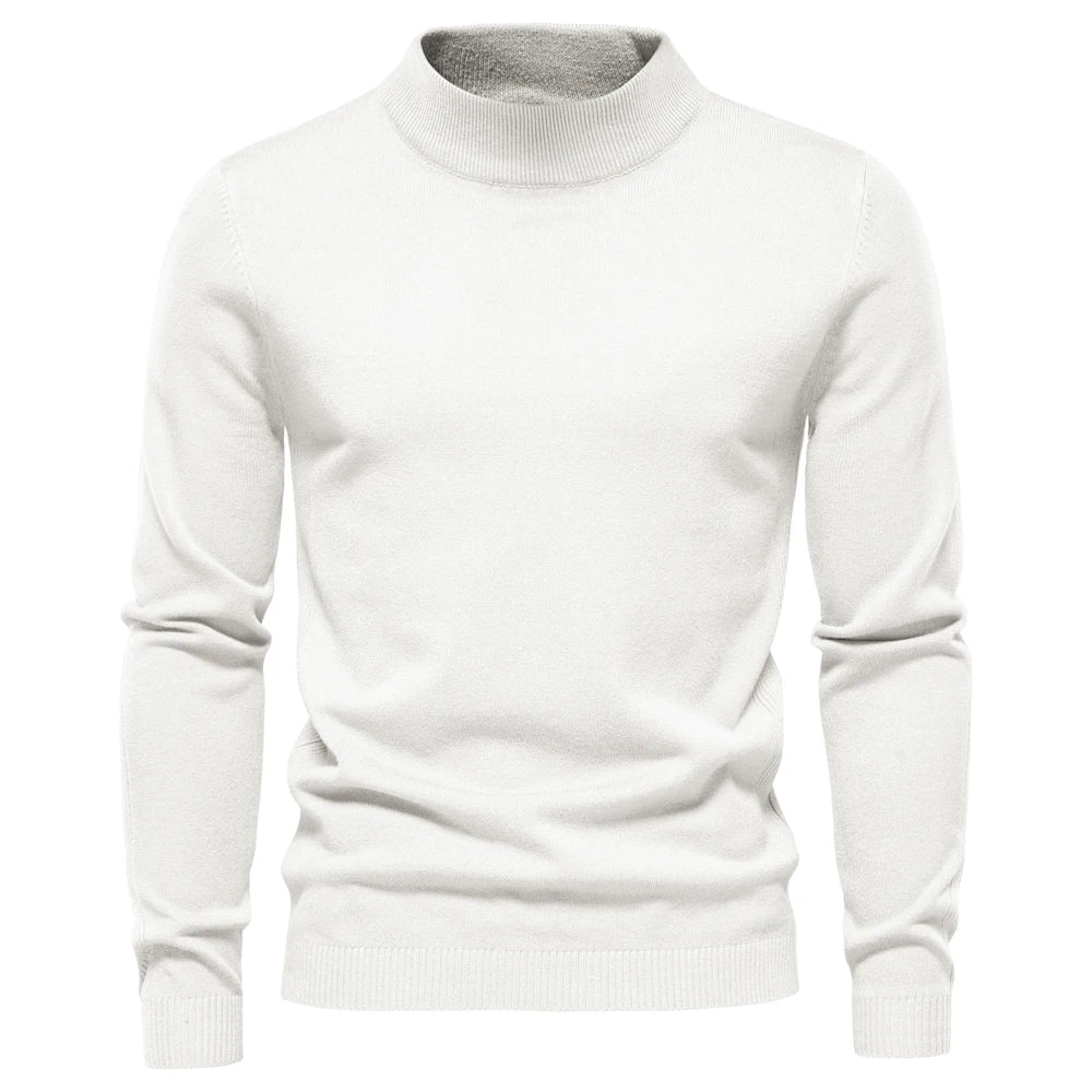 Men's Soft Mid Neck Pullover Casual Solid Colour Winter Warm Men's Sweater High Quality Pullover For Men