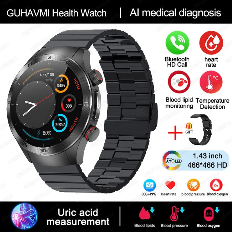 2025 New Smart Watch ECG+PPG Laser Treatment Blood Lipid Heart Rate Blood Pressure Health Sport Smartwatch For Men - Compatible with Huawei & Xiaomi IOS