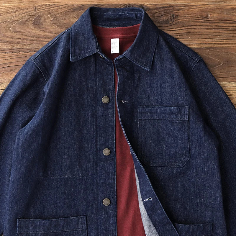 Spring Autumn New American Retro Heavyweight Denim Cargo Jacket Men's Fashion Pure Cotton Washed Multi Pocket Casual Coat