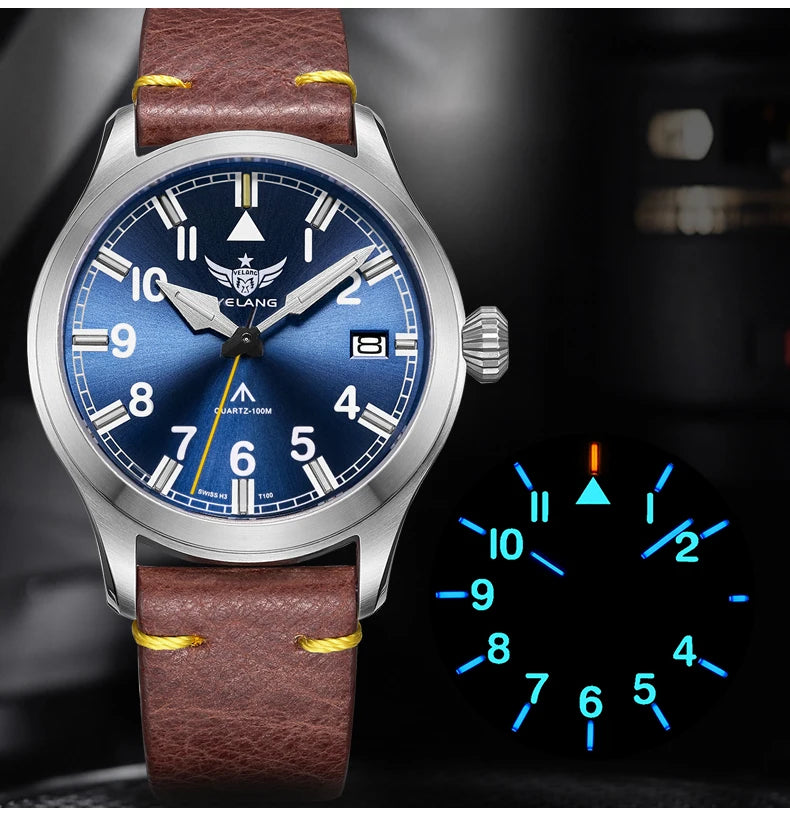 Yelang V1021 Men Quartz Watch 42mm Swiss Ronda Movement Luminous T100 100m Waterproof Men's Diving Watch 316L Stainless Sapphire