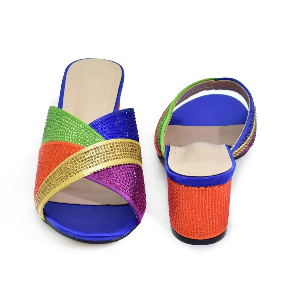 Luxury Rhinestone Lady Slippers Sandals Nigerian Elegant Low Heels Women Pumps Italy Design Wedding Shoes Bride