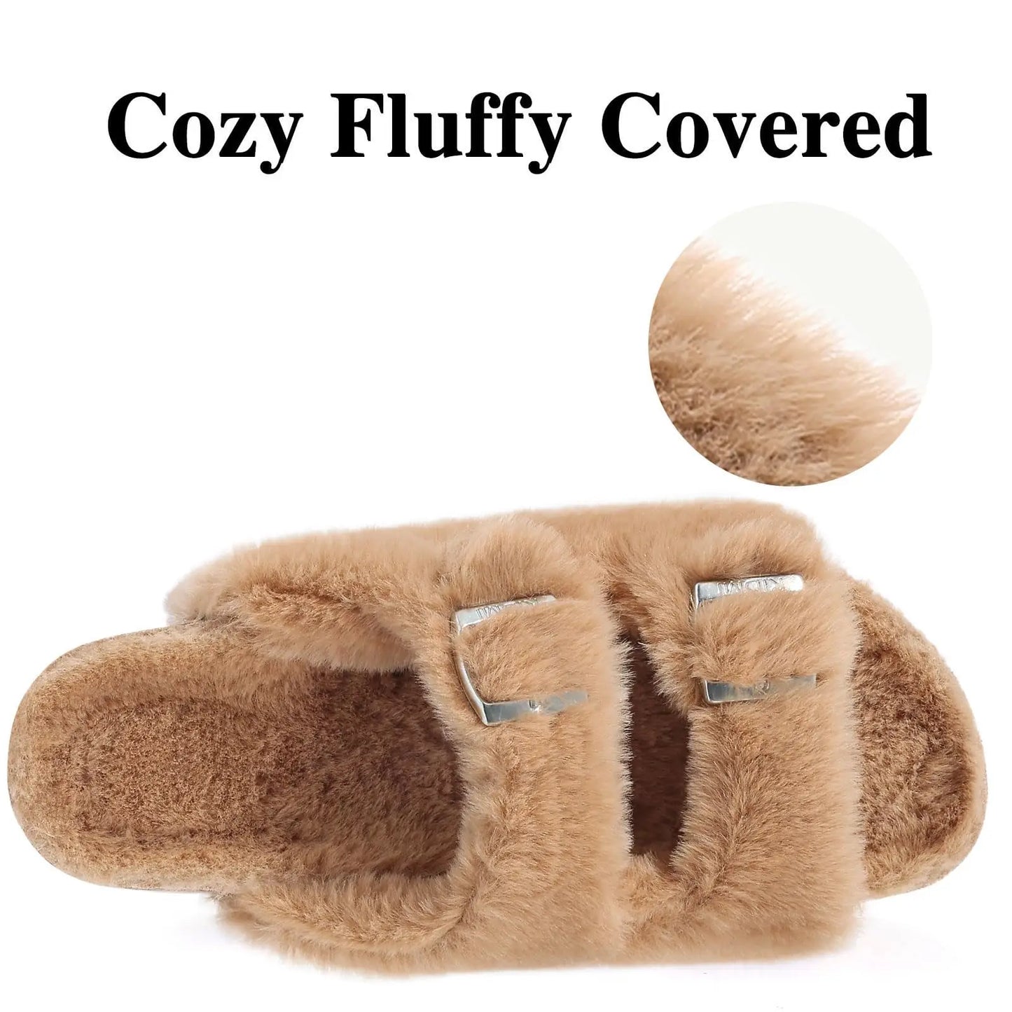 Women's Winter Warm Leisure Slippers Non-Slip Outdoor Slides Cork Insole Cosy Slip-On With Arch Support Suitable As Ladies' Sandals