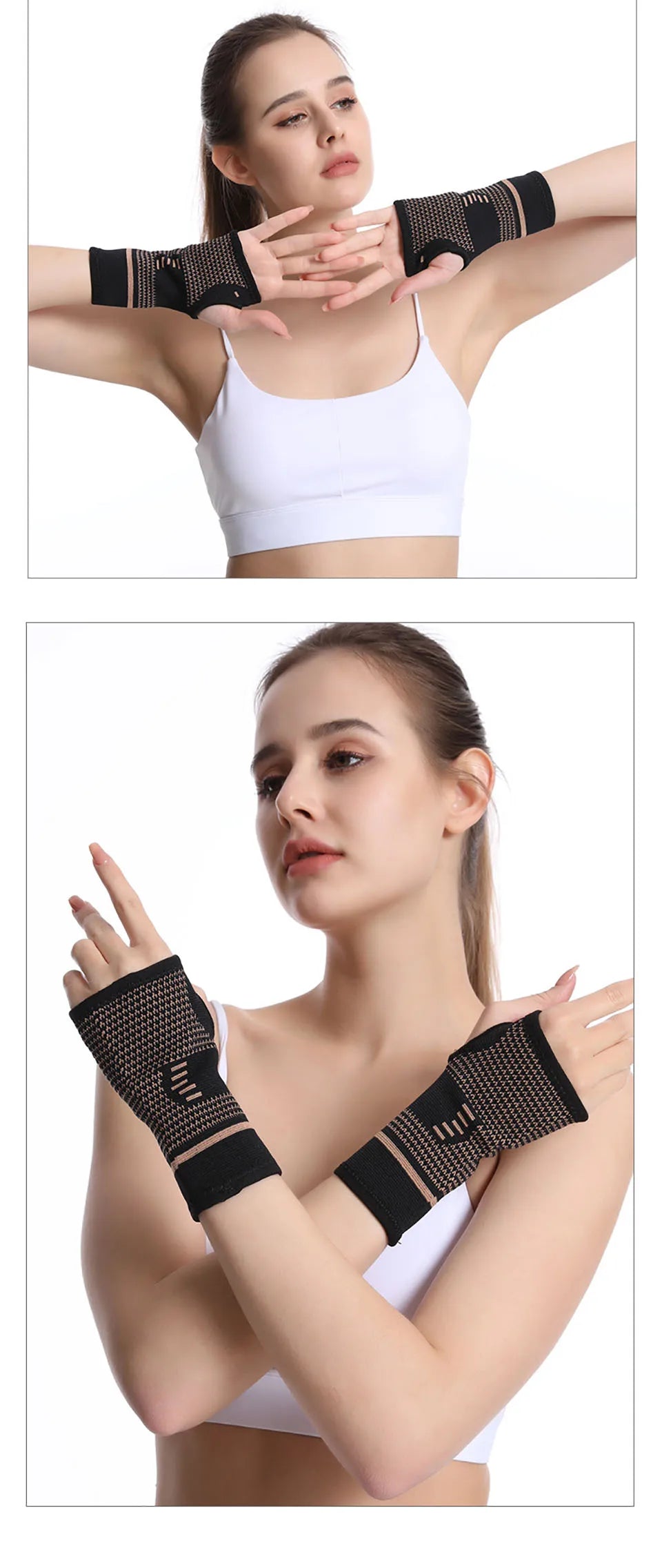 1 stuk kopervezel bracer pols elastische sportbandage polsband hand gym ondersteuning pols brace wrap tennis fitness powerlifting