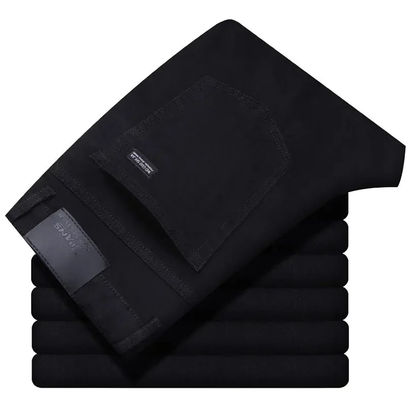 New Business Men's Jeans Casual Straight Stretch Fashion Classic Blue Black Work Denim Trousers Male Brand Clothing