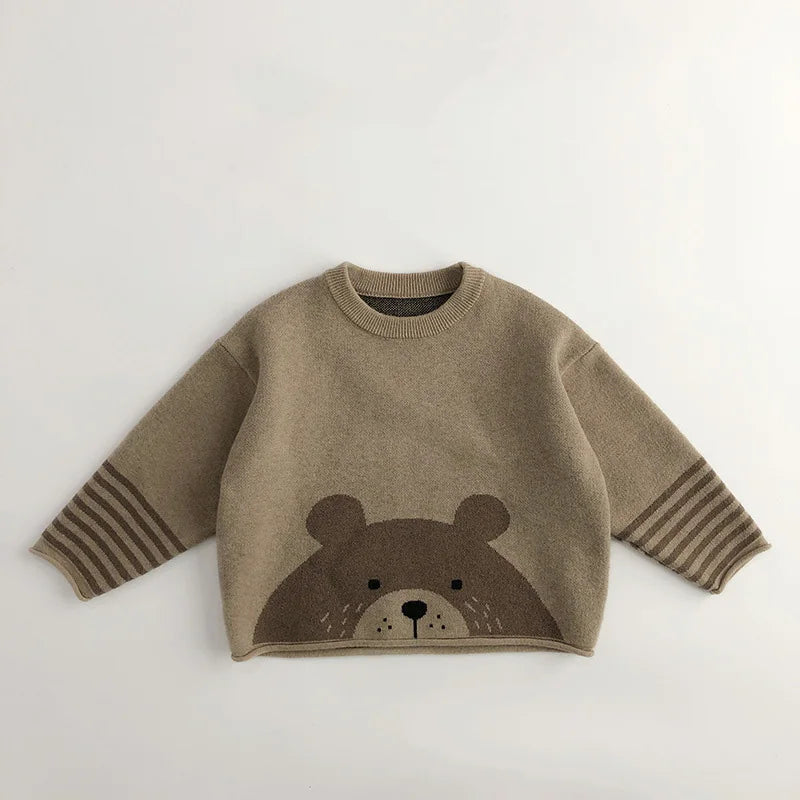 Spring Basic Toddler Kids Knit Pullover Cartoon Girls Boys Casual Pullover Knitwear Children Sweater Coat 1-6Y Unisex