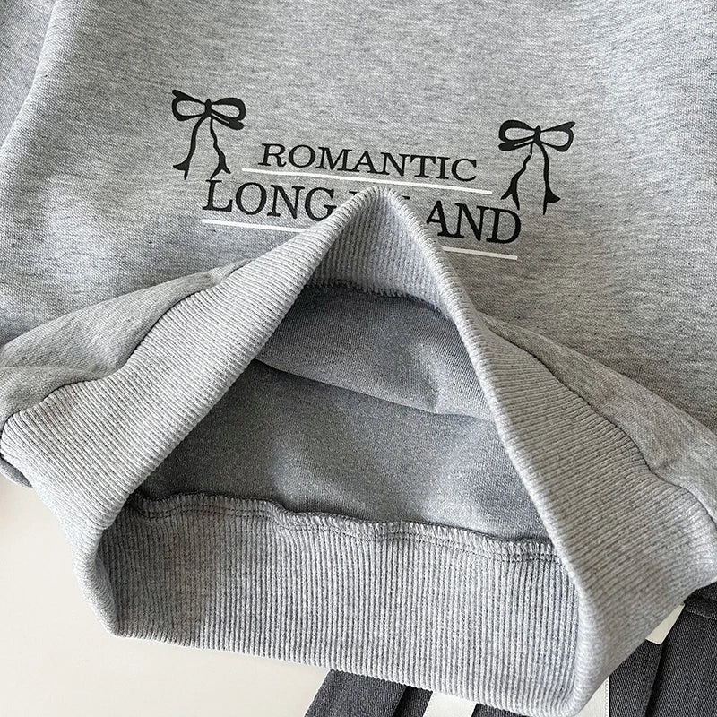 Girls Casual Hoodies Suit Simple Letter Sweatshirt and Pleated Skirt 2PCS Children's Autumn Outfit 2-7Y Girls