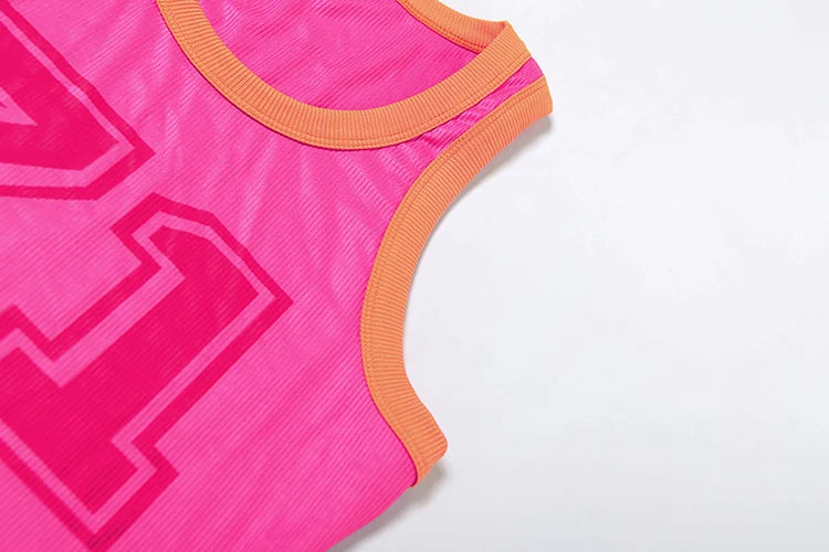Number Print Vests  Summer Trend o-Neck Patchwork Skinny Stretch Street Daily Hottie Sporty Simple Classic Women Tops