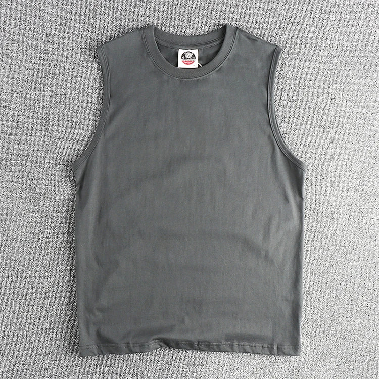 2025 Summer New American Retro Sleeveless O-neck Solid Color T-shirt Men's Fashion 100% Cotton Basketball Sports Casual Vest