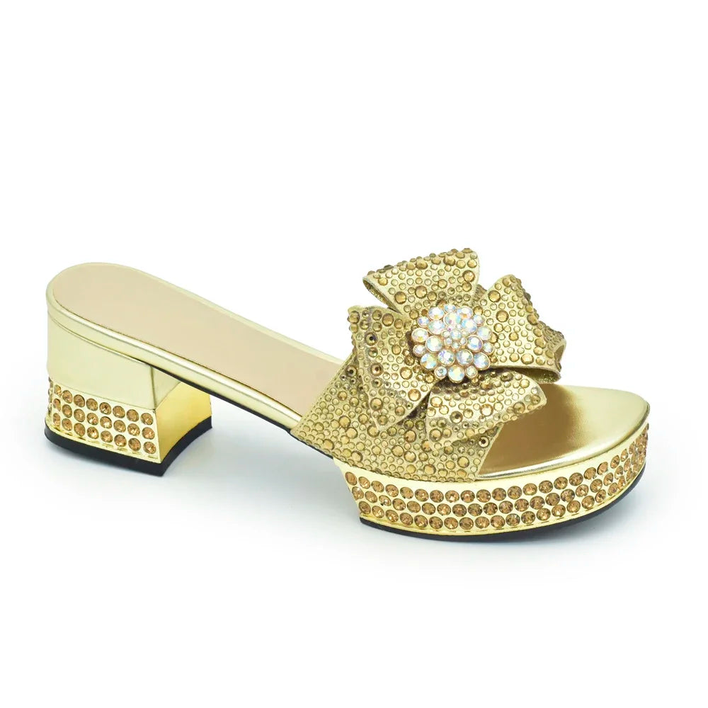 Fashion Crystal Women's Dress Pumps Open Toe Ladies Sandals with Heels African Women Wedding Shoes Decorated with Rhinestone