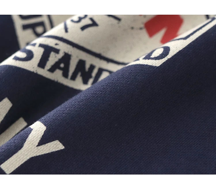 Autumn New American Retro Heavyweight 500g Letter Printed Sweatshirts Men's Fashion 100% Cotton Washed Pullover Casual Sportwear