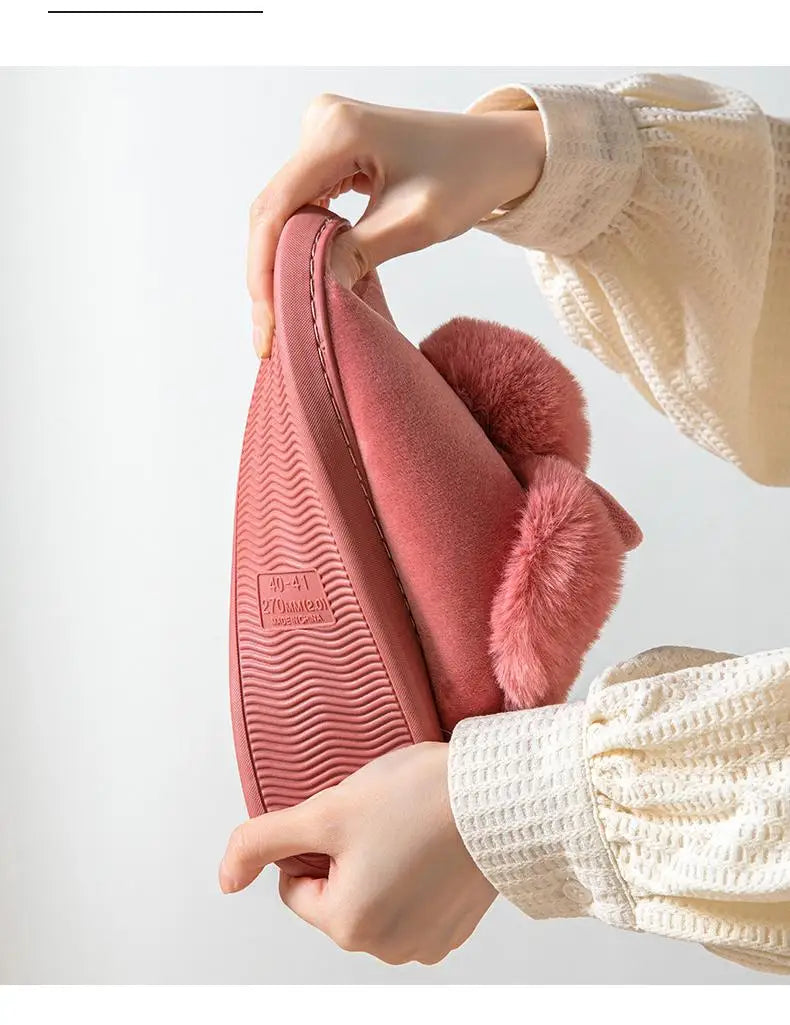 Women's Winter Warm House Fuzzy Slippers Couple Indoor Anti-Skid Plush Lined Bedroom Slides Fluffy Cotton Shoes For Ladies
