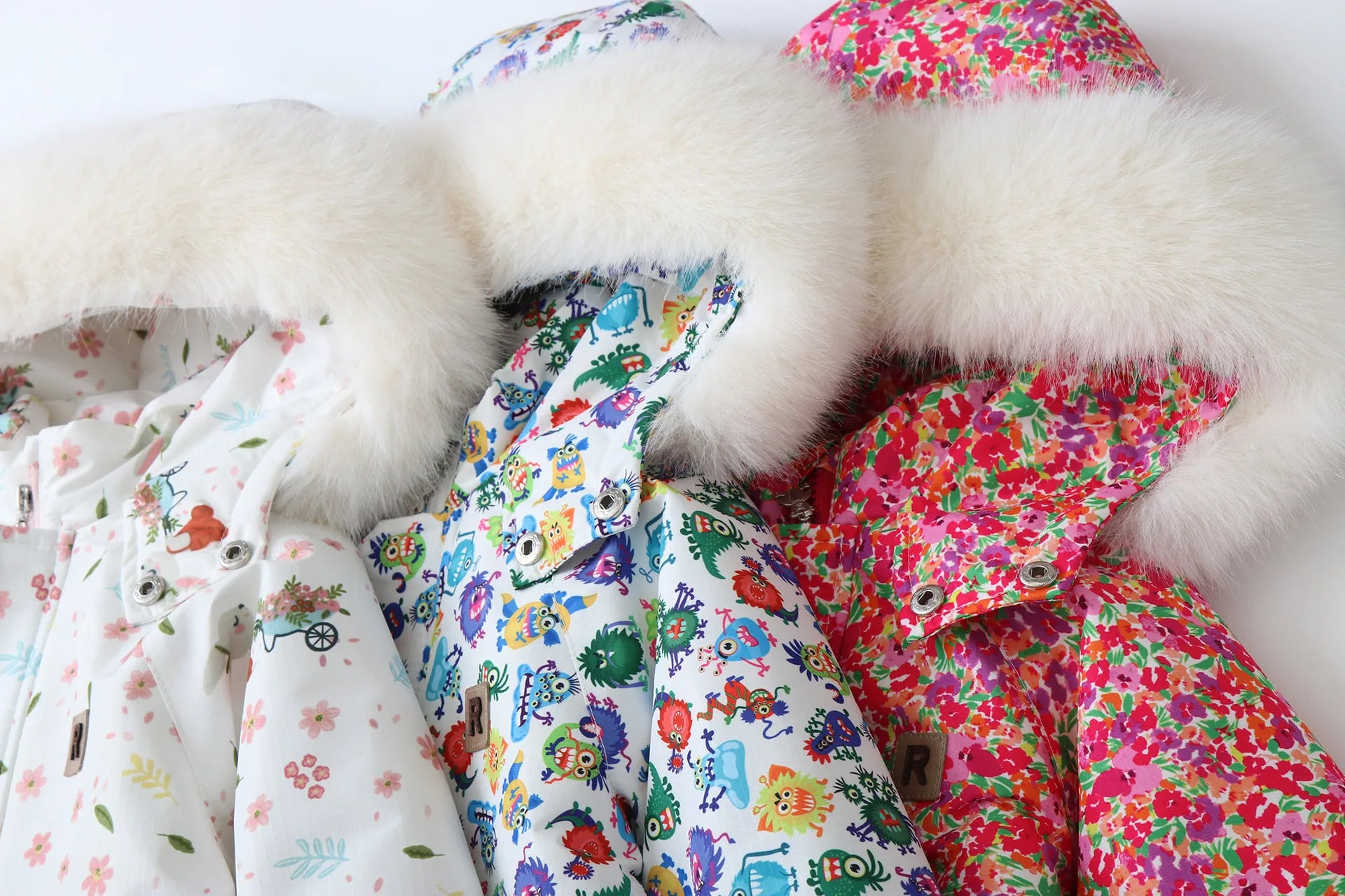 Kid's Snowboard Clothing 2024 Winter Children's Snow Suit Girls Floral Printed Ski Suit Boys Fur Lining Hooded Snowboard Coats 4-6Y Unisex