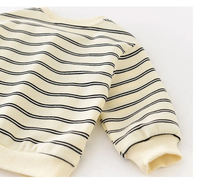 New Spring Kids Hoodie Children Cute Waffle Stripe Sweatshirt Girls Boys Thin Casual Design Pullover Shirt 1-5Y Unisex