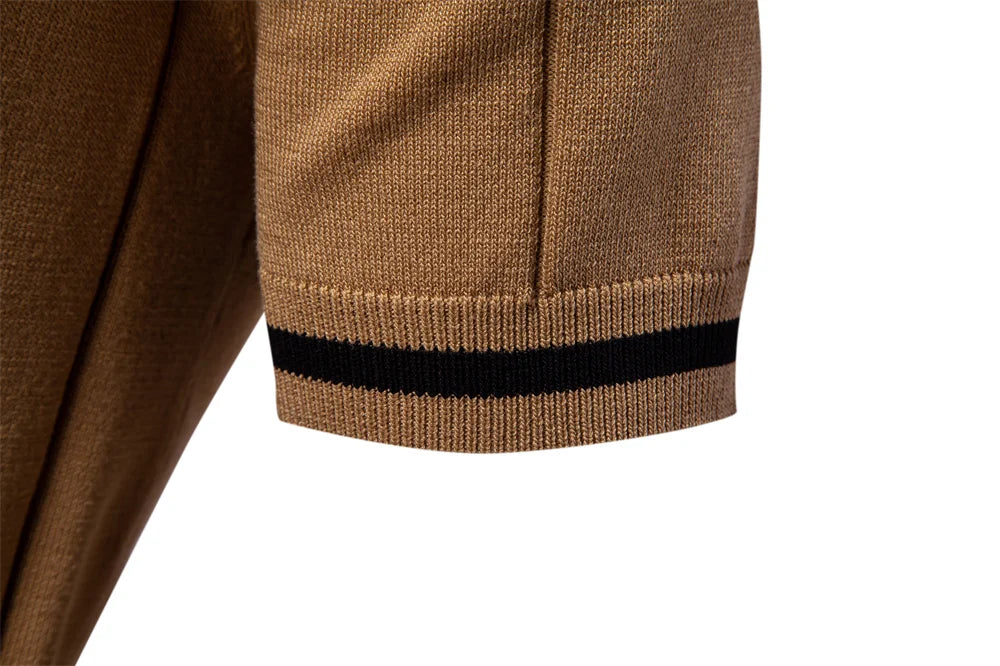 2025 Summer Men's Knit Cotton Polo Shirt - Breathable & Stretch Turn-Down Collar Design for Business Golf and Social Events