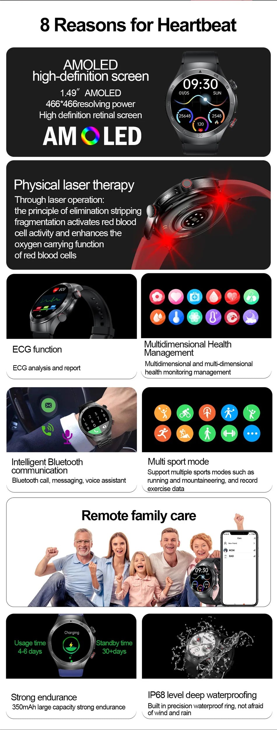 2025 New Smart Watch ECG+PPG Laser Treatment Blood Lipid Heart Rate Blood Pressure Health Sport Smartwatch For Men - Compatible with Huawei & Xiaomi IOS