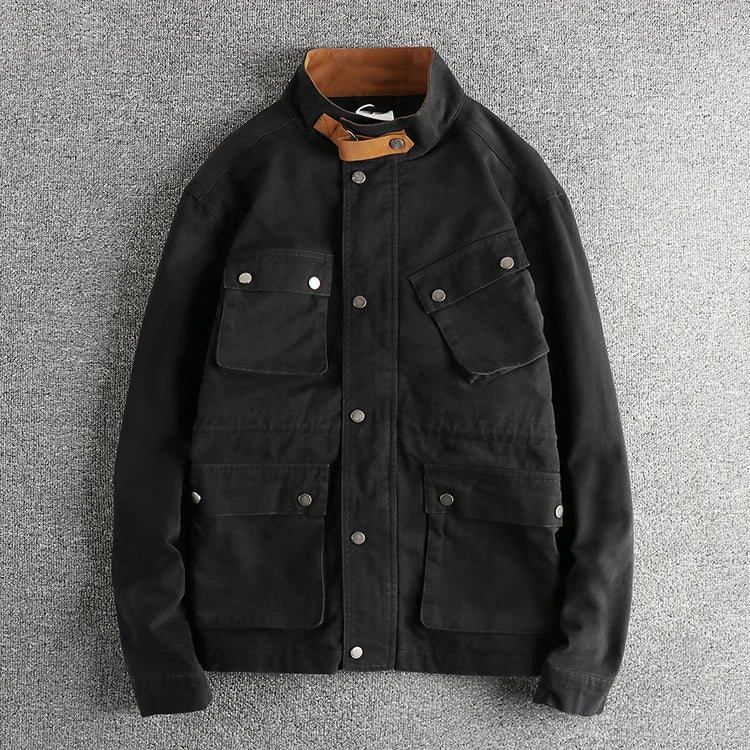 2025 Herfst en Winter Nieuwe Amerikaanse Retro Geweven M65 Cargo Jas Heren 100% Katoen Gewassen Losse Stoere Guy Outdoor Jachtjas