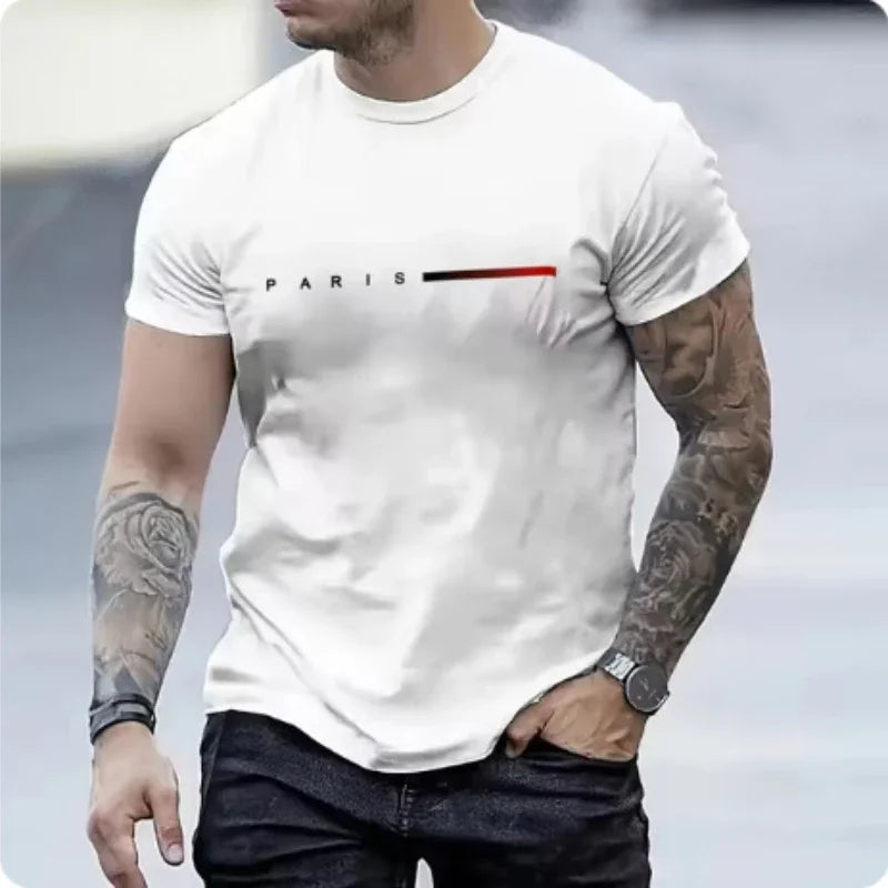 PARIS Men’s Casual 2-Piece Tracksuit Set – Letter Print T-Shirt & Shorts Summer Sportswear Outfit