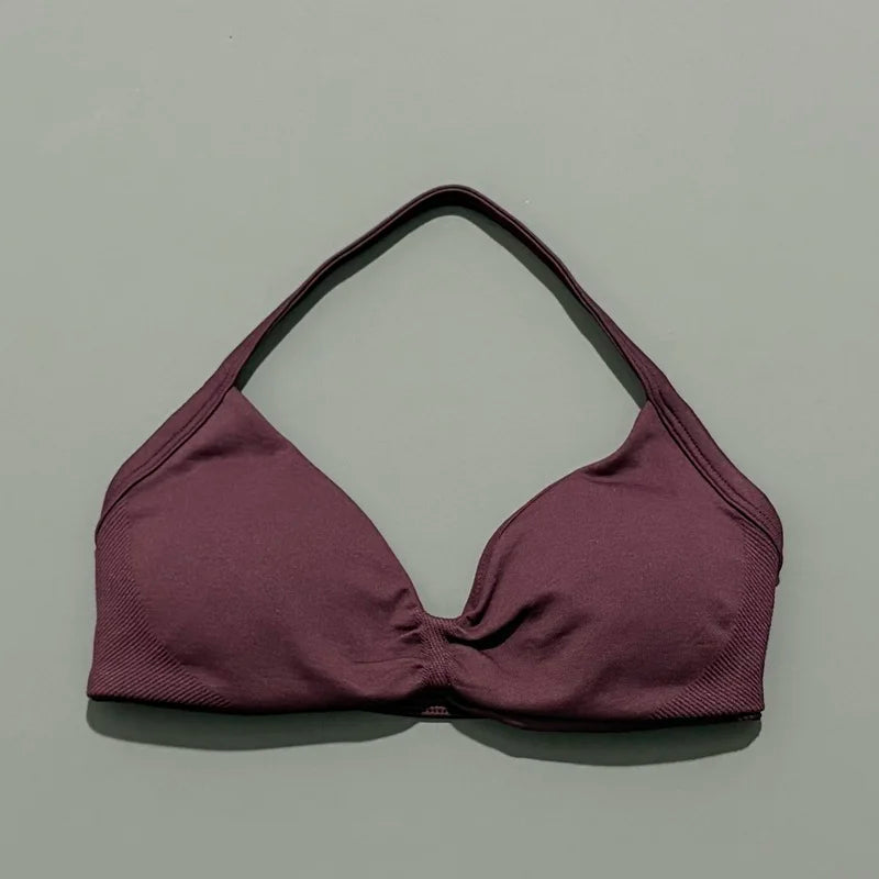 HISTELLO Women’s High Support Strappy Sports Bra – Seamless Push Up Gym & Yoga Workout Tank Top