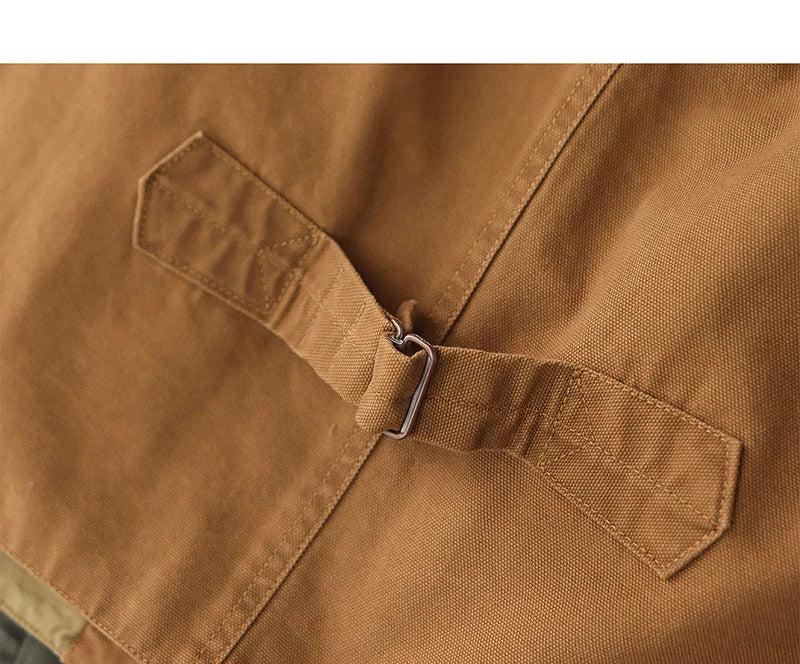 2024 Autumn New American Retro 12OZ Denim Cargo Vest Men's Simple 100% Cotton Washed Old Casual Multi-pocket Waistcoat Jacket