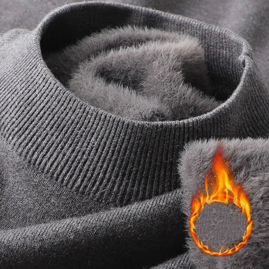 Plüschiger Herren-Strickpullover mit Rollkragen und samtgepolstertem, warmem Pullover, Herbst/Winter, lässiger Pullover mit dickem Boden und O-Ausschnitt