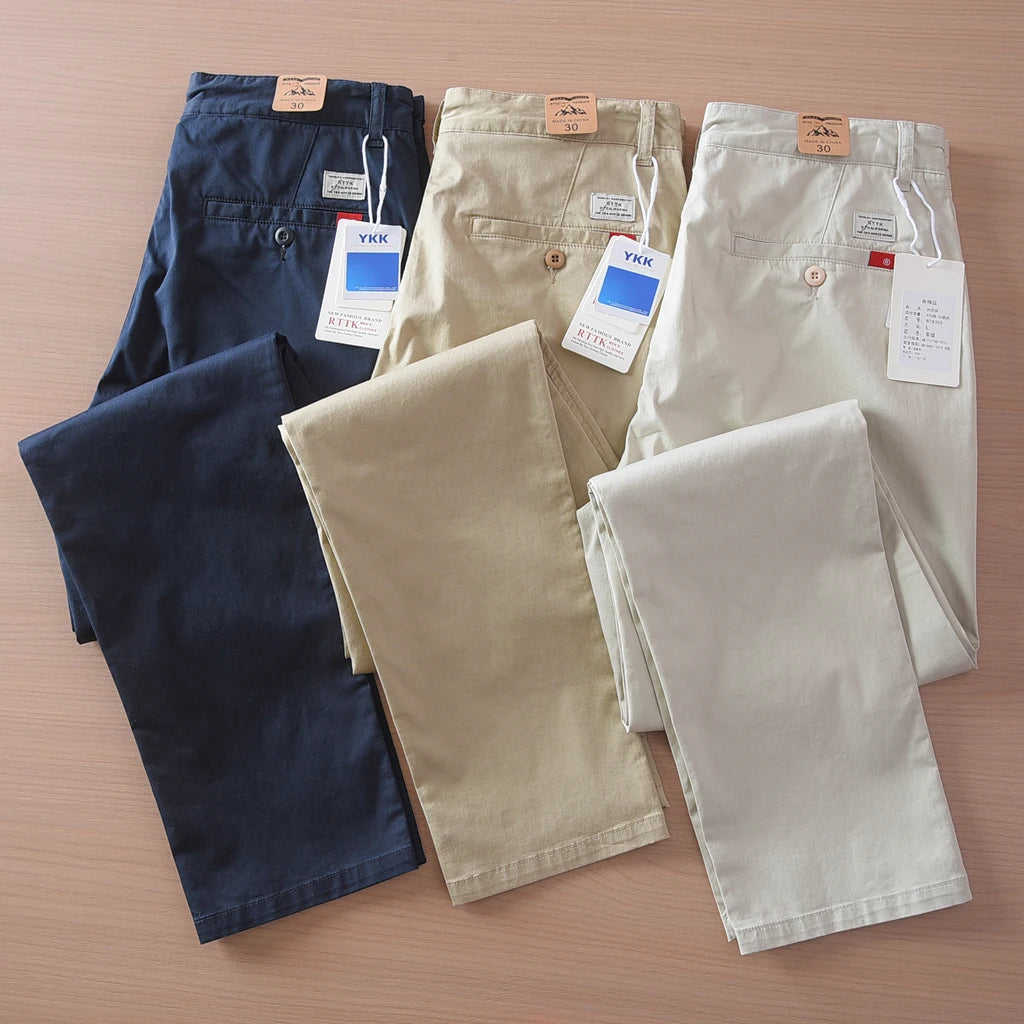 2025 Zomer Nieuwe Amerikaanse Retro Dunne Micro-Elastische Casual Broek Heren Eenvoudige 97% Katoenen Slim CHINO Business Rechte Broek