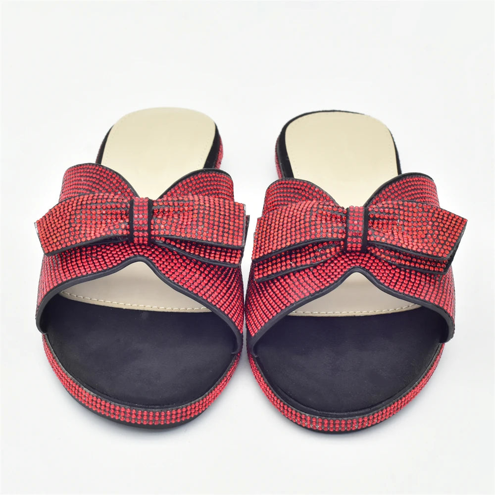 2025 Bling Crystal Bowknot Pumps Women Wedding Shoes Bride Elegant Low Heels Nigerian Women Pumps Shoe for Women Designer Luxury