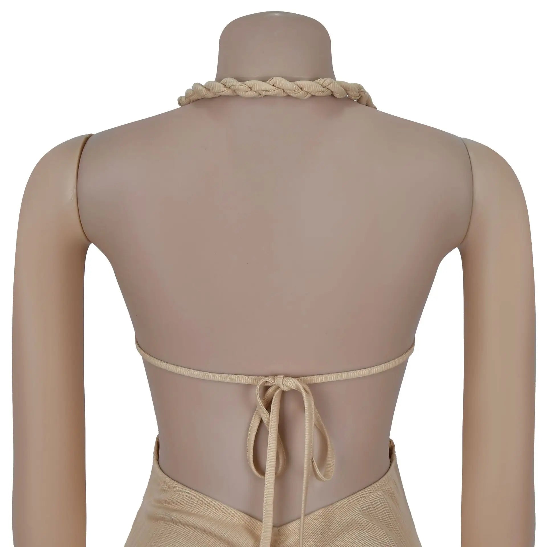 Bohemen gebreide dames maxi-jurk 2025 zomer halter vetersluiting rugloze split schede vestidos strandvakantie gewaad