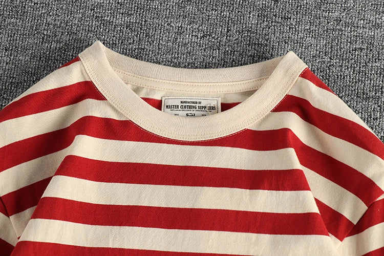 Autumn New American Retro 230g Heavyweight O-neck Striped T-shirt Men's Fashion 100% Cotton Washed Casual Loose Tough GuyTops