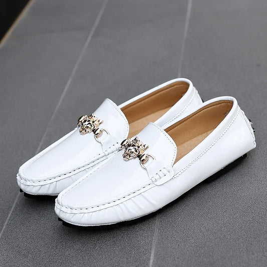 Stylish England Gentleman Casual Moccasin Shoes White Silver Mens Formal Dress Wedding Shoes Large Size 38-48 Youth Loafers
