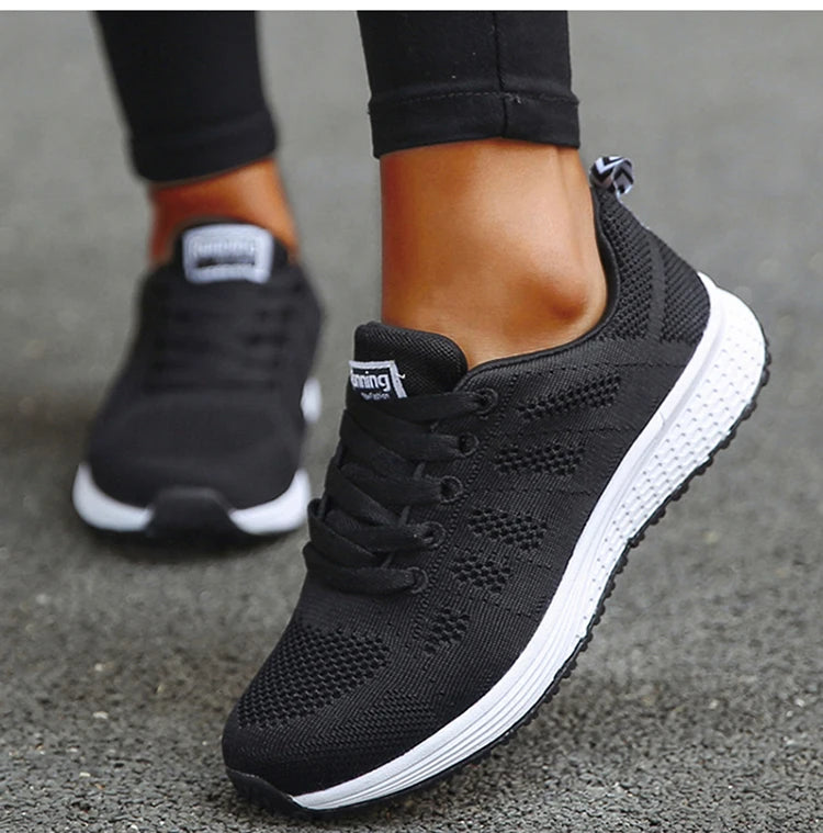 Women's Sneakers Breathable 2025 New Fashion Flat Outdoor Woman Vulcanize Shoes Mesh Fabric Lace Up Ladies Shoes Female Footwear