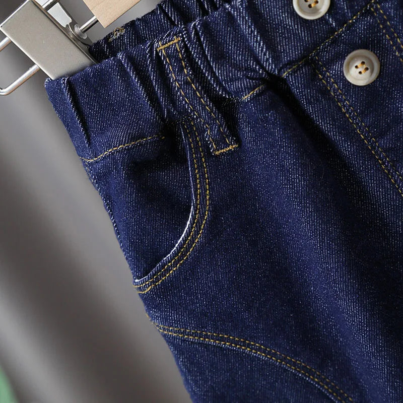 New Spring Kids Jeans Children Cute Solid Colour Denim Blue Pants Girls Loose Thin Style Harem Pant 1-7 Years Girls